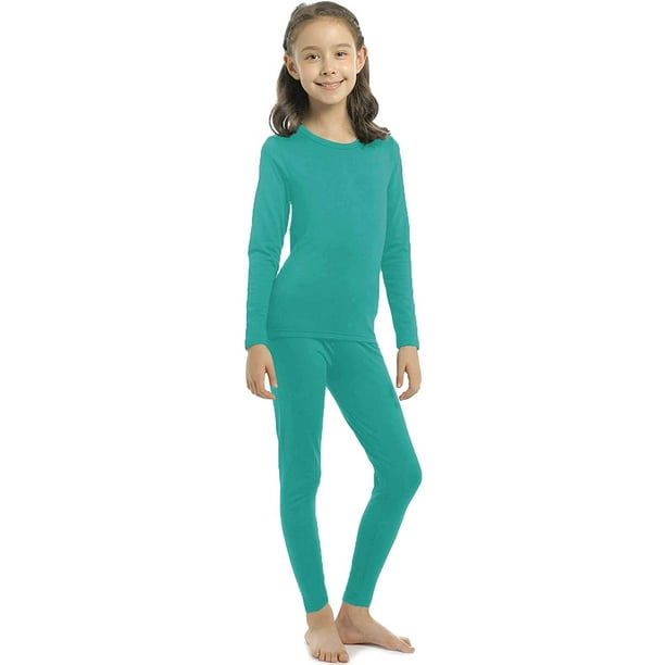 Girls Thermal Underwear Set Kids Long Johns Fleece Lined Base Layer Top &  Bottom 