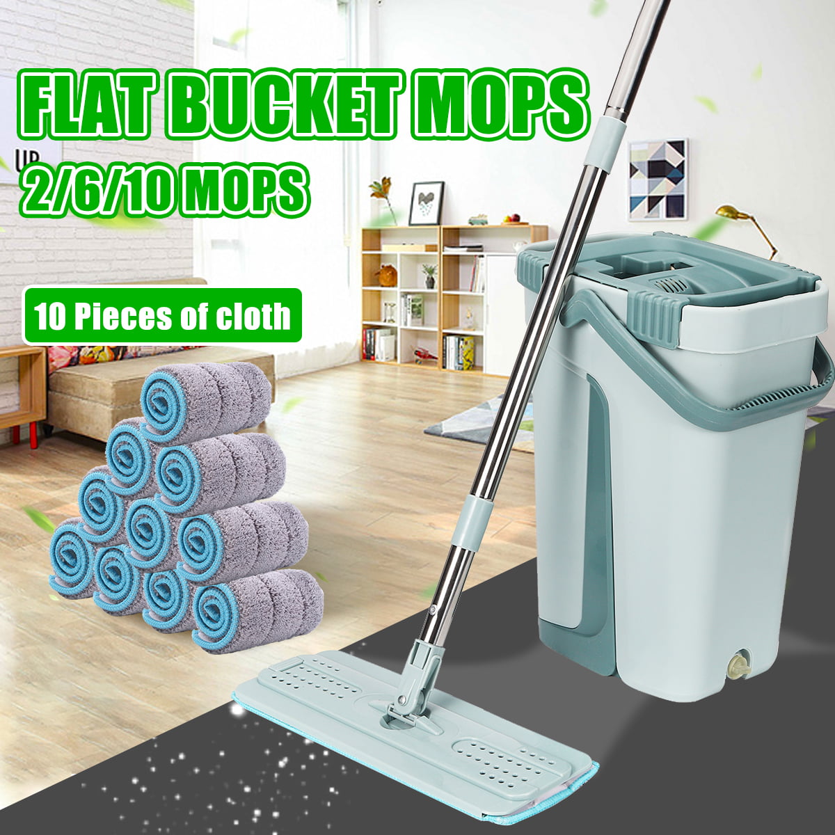 2 in 1 Flat Mop Microfibre Floor Cleaning Wet and Dry Surfaces Home