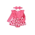 thumbnail image 1 of xiaxaixu Ensemble de 2 Pcs pour Bébé Fille avec Robe à Volants Imprimé Cœur Manches Longues + Bandeau Nœud 3D, 1 of 9