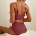 thumbnail image 6 of Minjewel Women's V-Neck Cutout High Waisted Bikini Two Piece Swimsuit,Textured Pleated Fabric with High Waist Bottoms,Sexy Beach Swimwear,Wine,M, 6 of 6