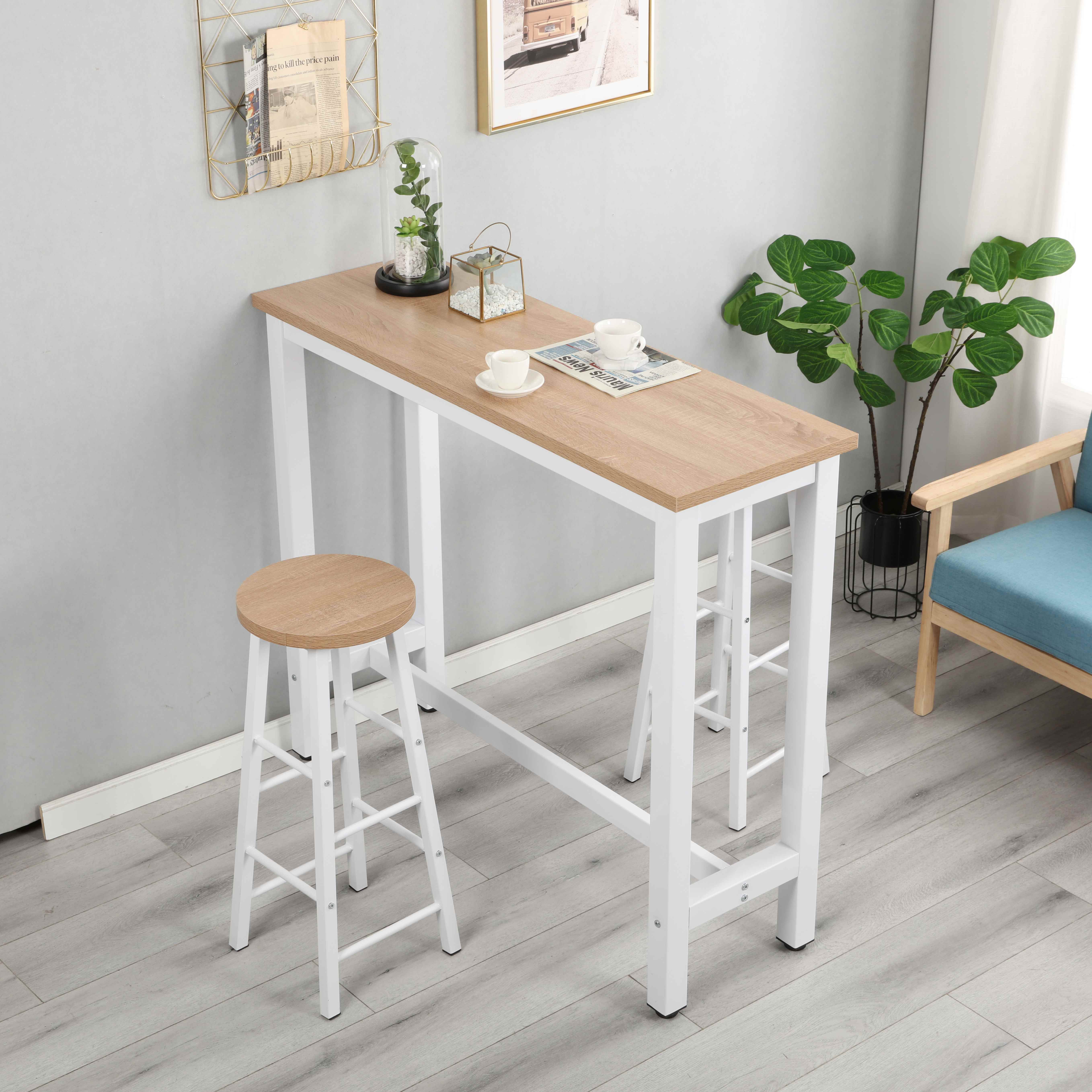 Living Room Tribesigns 3-Piece Pub Table Set Small Space Breakfast Nook Counter Height Breakfast Bar Table with Stools Kitchen Bar Table for Dining Room Rustic Brown