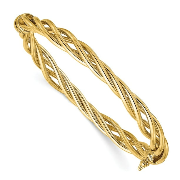 AA Jewels Solid 14k Yellow Gold Twisted Hinged Bangle Cuff Bracelet (Width = 7mm ) Walmart