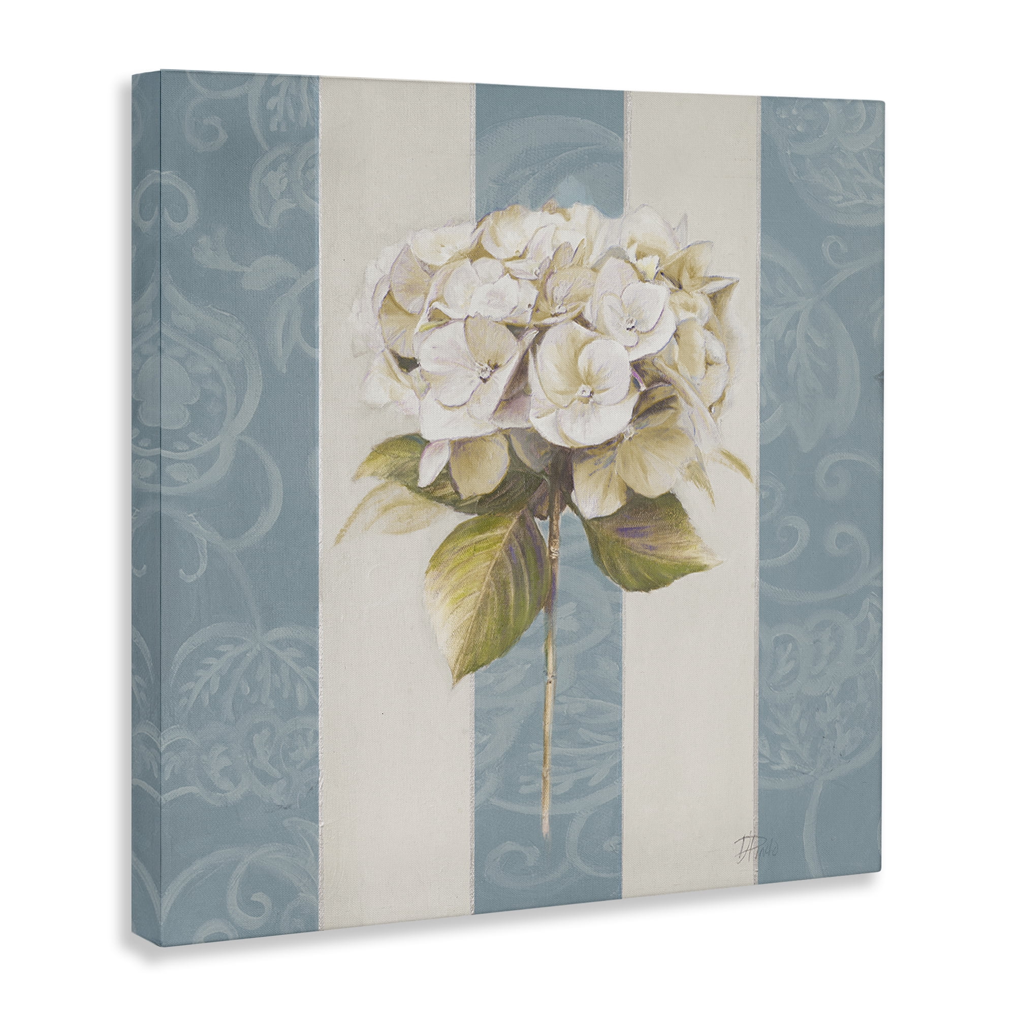 Stupell Industries Hydrangea Sprig on Stripes Plants & Flowers Painting Wrapped Canvas Art Print Wall Art, 30 x 30