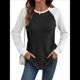 thumbnail image 3 of Tops Casuales de Punto Gofre con Cuello Redondo y Larga con Bloques de Color para Mujer Negro S, 3 of 10