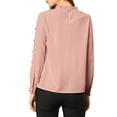 thumbnail image 4 of INSPIRE CHIC Women's Work Ruffle Trim Neckline Solid Shirt Button Decor Blouse Pink L, 4 of 7
