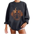 thumbnail image 1 of Sudadera extragrande de lana de manga larga con cuello redondo y estampado de calavera para mujer Pompotops gfhjh16626, 1 of 5