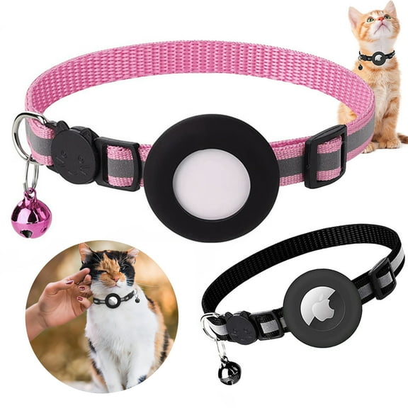 ASTRAEA AirTag Cat Collar Breakaway, Reflective Dog Kitten Collar with Air Tag Holder & Bell, Safety Strap for Girl Boy Cats, Black