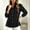 Black, variant on Women's Solid Denim Shirt Ruffle Collar Button Front Puff 3/4 Sleeve Loose Fit Casual Jean Top White Blue Black Grey Shades, Y2K Jacket Light Blue M