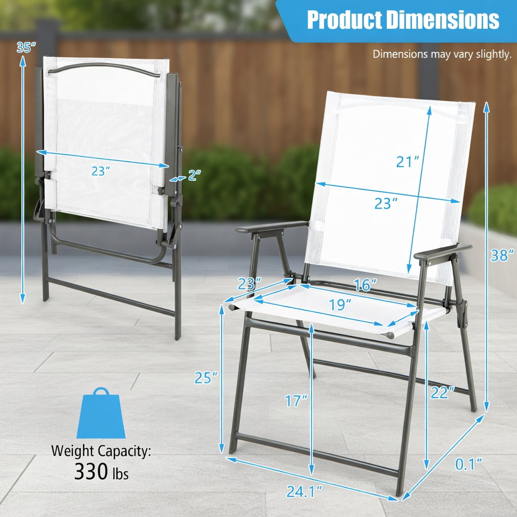 Hommoo 4-Pack Folding Patio Chairs, Rust-Resistant Metal Frame, Fabric, High-Back Comfort Design for Backyard, Deck & Camping, White