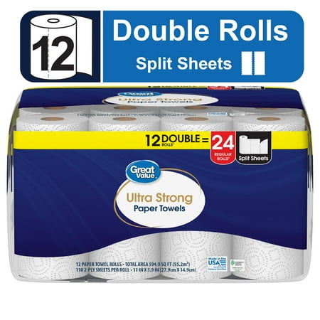 Great Value Ultra Strong Paper Towels, 12 Double Rolls