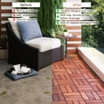 thumbnail image 2 of Noble House 12" Checker Acacia Wood Interlocking Deck Tiles, All-Weather Hardwood Patio Flooring, Brown, 10 PCS, 2 of 11