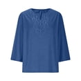 thumbnail image 5 of yoeyez Lace Tops for Women 3/4 Sleeve Notched V Neck T-shirts Dressy Casual Loose Collar Tunic Basic Ladies Work Blouses Blue,L, 5 of 7
