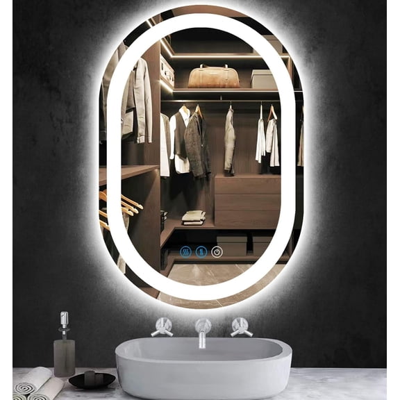 24 x 36 inch Oval Lighted Mirror for Bathroom Wall Oval LED Vanity Mirror with Lights 3 Color Front LED Oval Mirror with Lights AntiFog Dimmable 36 inch Bathroom Oval Smart Light up Mirror