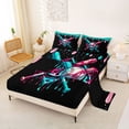thumbnail image 2 of Castle Fairy Baseball Ice Cream Bed Sheets 4-Piece, Sport Splash Full Size Sheets, Pink Teal Black,1 Fitted Sheet, 1 Flat Sheet and 2 Pillowcases, 2 of 6