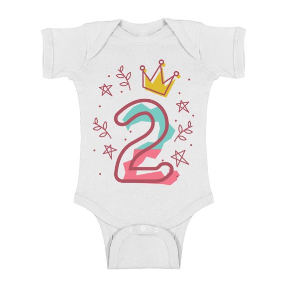 Awkward Styles 2nd Birthday Baby Bodysuit I'm Two Cute Crown Pink Romper