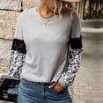 thumbnail image 3 of Mujeres Top Encaje leopardo impresión empalme crewneck manga larga suelta camisa casual pullover para primavera Niñas, 3 of 8