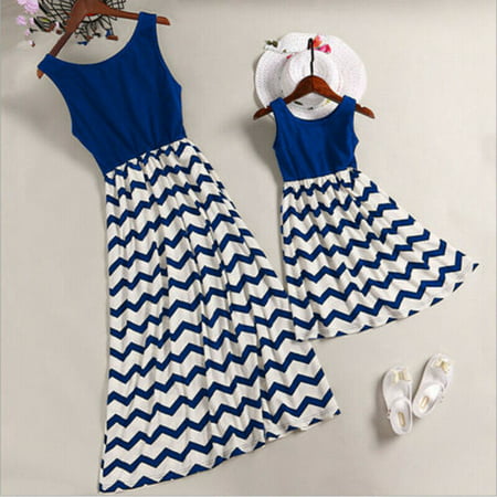 Mother and Daughter Casual Boho Stripe Maxi Dress Mommy&Me Matching