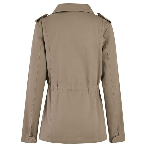 Luxur Ladies Coat Solid Color Outwear Lapel Military Jacket Slim Fit Utility Jackets Long Sleeve Khaki 2xl Other