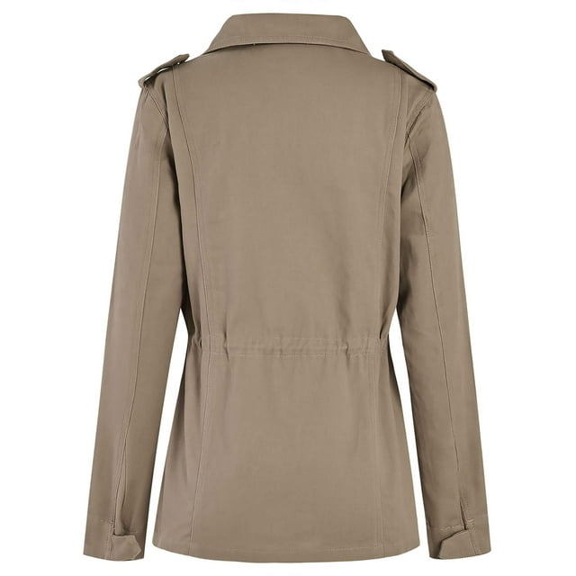 MAWCLOS Manteau Femme Manches Longues Veste Militaire Couleur Unie Automne Col Utilitaire Kaki TG