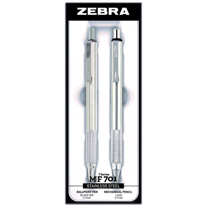 Zebra M/F Stainless Steel Mechanical Pencil & Ballpoint Pen Set Fine Point 0.7mm 