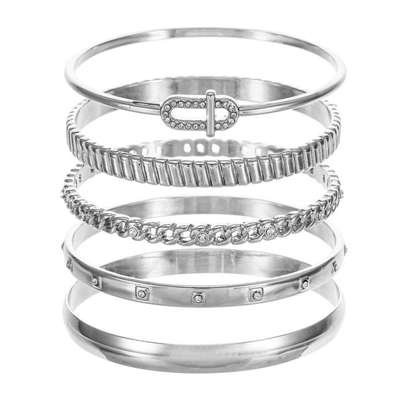 Time and Tru Silvertone Bangle Bracelet Set, 5 Bracelets