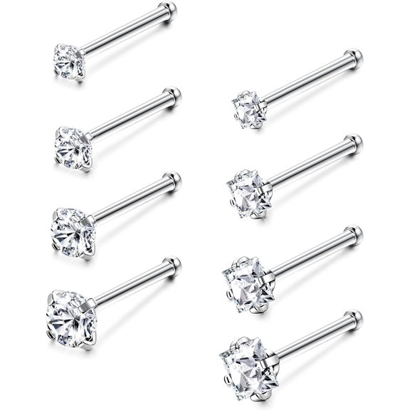 Hypoallergenic Nose Rings 18G 20G Surgical Stainless Steel Nose Rings Studs Cubic Zirconia Nose Ring Labret Nose Piercing Jewelry for Women Men 1.5mm 2mm 2.5mm 3mm Silver Tone:20G