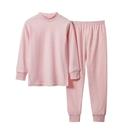 CYRBOKO Thermal Sets for Girls Underwear Cotton Long Sleeve Elastic Waist Loungewear Sets Pink Size 14-15 T