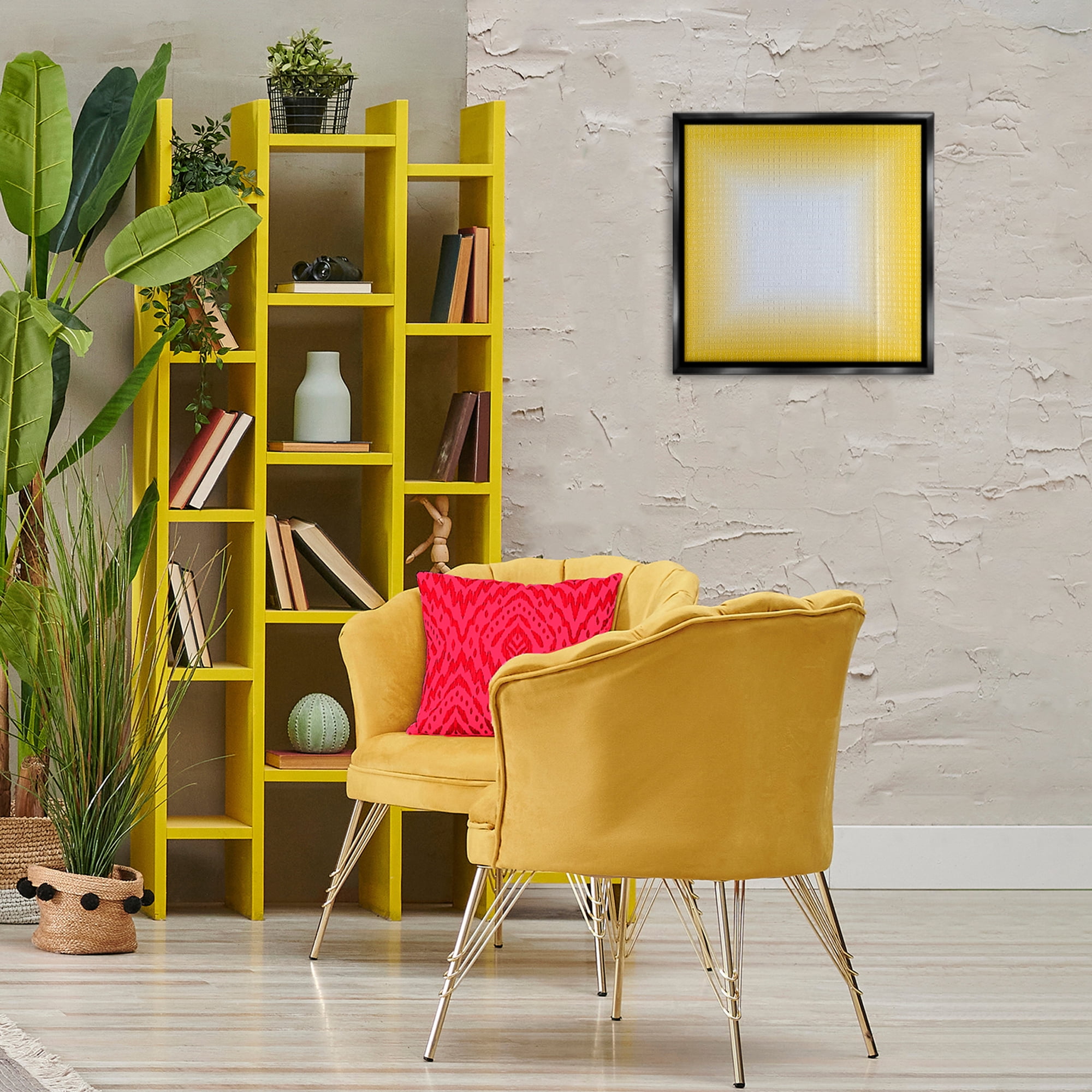 Stupell Industries Yellow Ombre Fade Abstract Painting Black Floater Framed Canvas Art Print Wall Art, 18 x 18