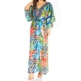 thumbnail image 1 of Sakkas Maribel Women's Maxi Caftan Dress Short Sleeves V Neck Long Loose Casual - 564-Multi - S/M, 1 of 5