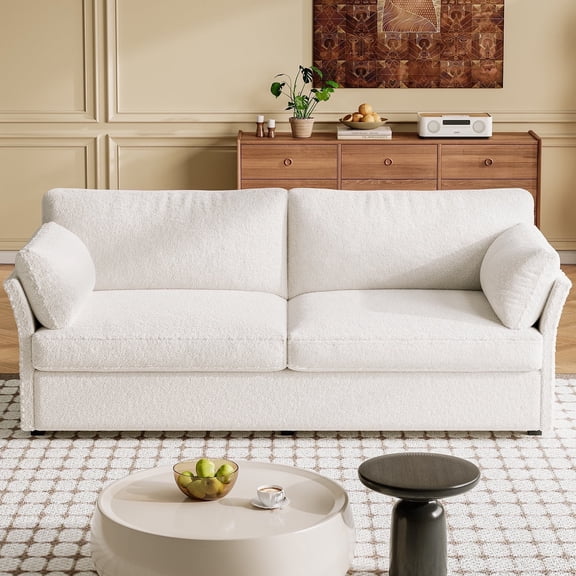 Guyii 70" Loveseat Sofa, Modern 2-Seater Sofa with 2 Pillows, Upholstered Sofa Couch for Living Room, Bedroom, Home, Beige