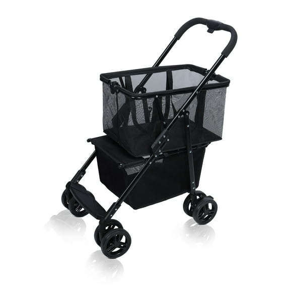 AQCW Portable Folding Shopping Cart with Wheels, Collapsible Utility Trolley Cart, Detachable Carry Bag, Stroller Foldable Personal Shopping Cart