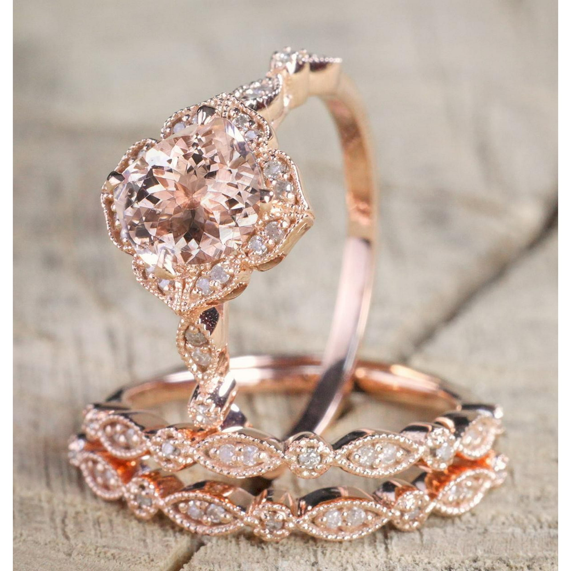 Ensemble de Bague de Mariage en Diamant Morganite Carats en