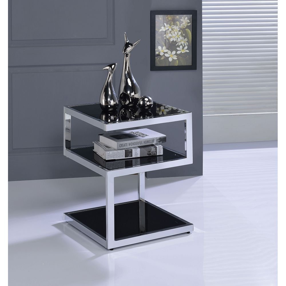 Accent Glass Sofa Side Table with Storage Shelves, Unique 3 Tier Glass