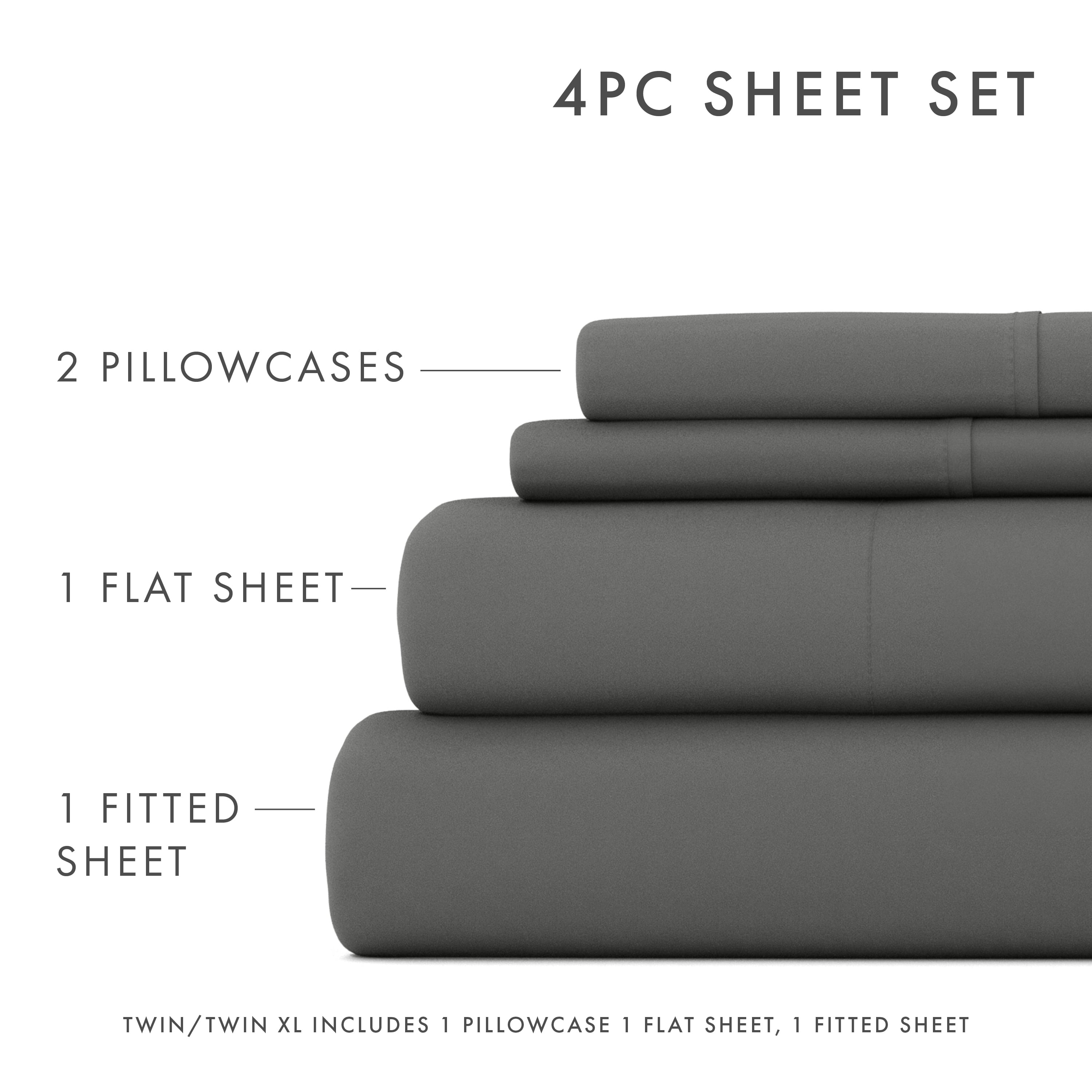 Noble Linens 4 Piece Solid Microfiber Bed Sheet Set, Gray, King