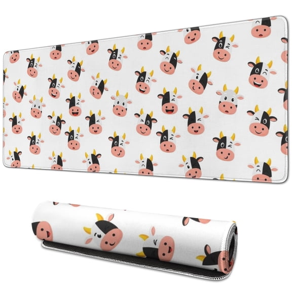 Long Mouse Pads for Desk,White Cow Face Pattern Desk Mats on Top Of Desks, Desk Mouse Pad Extra Large with 3mm Non-Slip Base and Stitched Edge for Gaming,Office,Work,Home 31.5"x11.8"