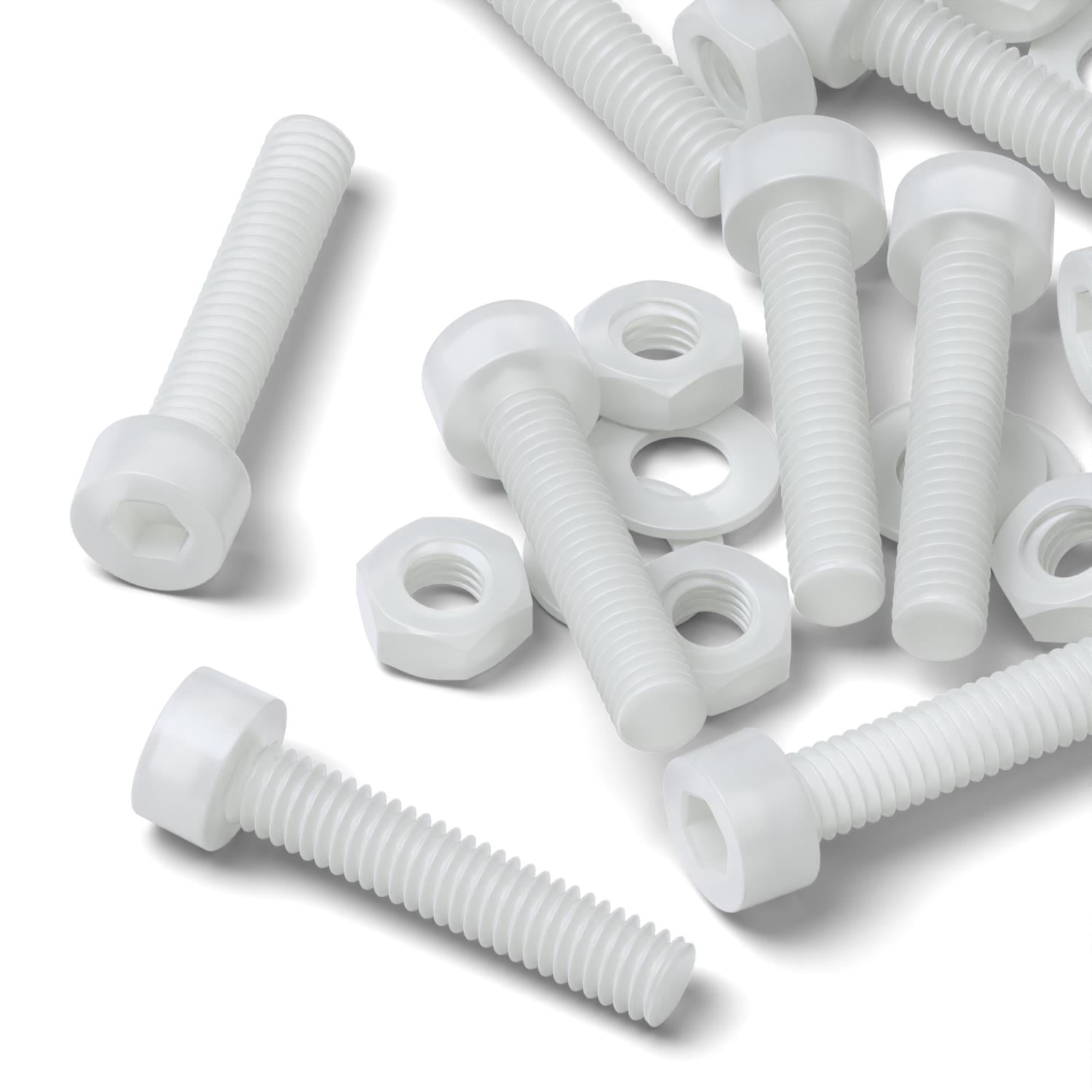 10x PVDF socket head, hex head, plastic machine screws, M3 x 20mm, Bolts, Washers and Nuts, (3/32 x 25/32 in)