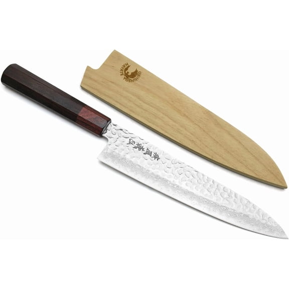 Yoshihiro VG-10 46 Layers Hammered Damascus Gyuto Japanese Chefs Knife (Octagonal Rosewood Handle) (9.5" (240mm)