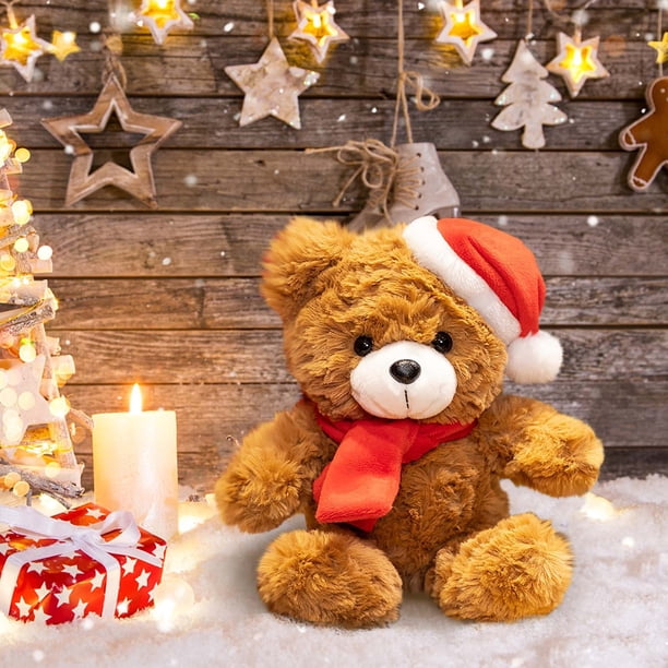 Fiudx Almohada Navideña de Osito de Peluche, Suave y Cómoda, Se Mantiene de Forma para Un Uso Duradero, Decoración Navideña para El Sofá de La Sala de Estar, Idea de Regalo Festivo, Tamaño 20 Cm