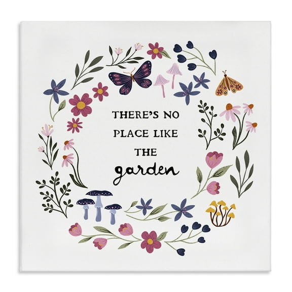 Stupell Industries No Place Like Garden Wreath Plants & Flowers Painting Wrapped Canvas Art Print Wall Art, 17 x 17