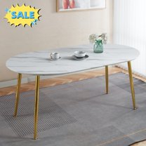 Tcbosik 39.3"-70.8" Expandable Dining Table with Faux Marble Top, Dinner Table with Metal Legs for 6-8 Person, Modern Kitchen Table for Living Room, White Marble & Gold