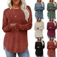 thumbnail image 5 of Women’s Ribbed Knit Long Sleeve Sweater Clothes Tunic Tops Loose Fit Dressy Crewneck Pullover Shirts Curved Hem Relaxed Fit Crew Neck Top Fall Winter Clothes Casual Outfits, 5 of 6