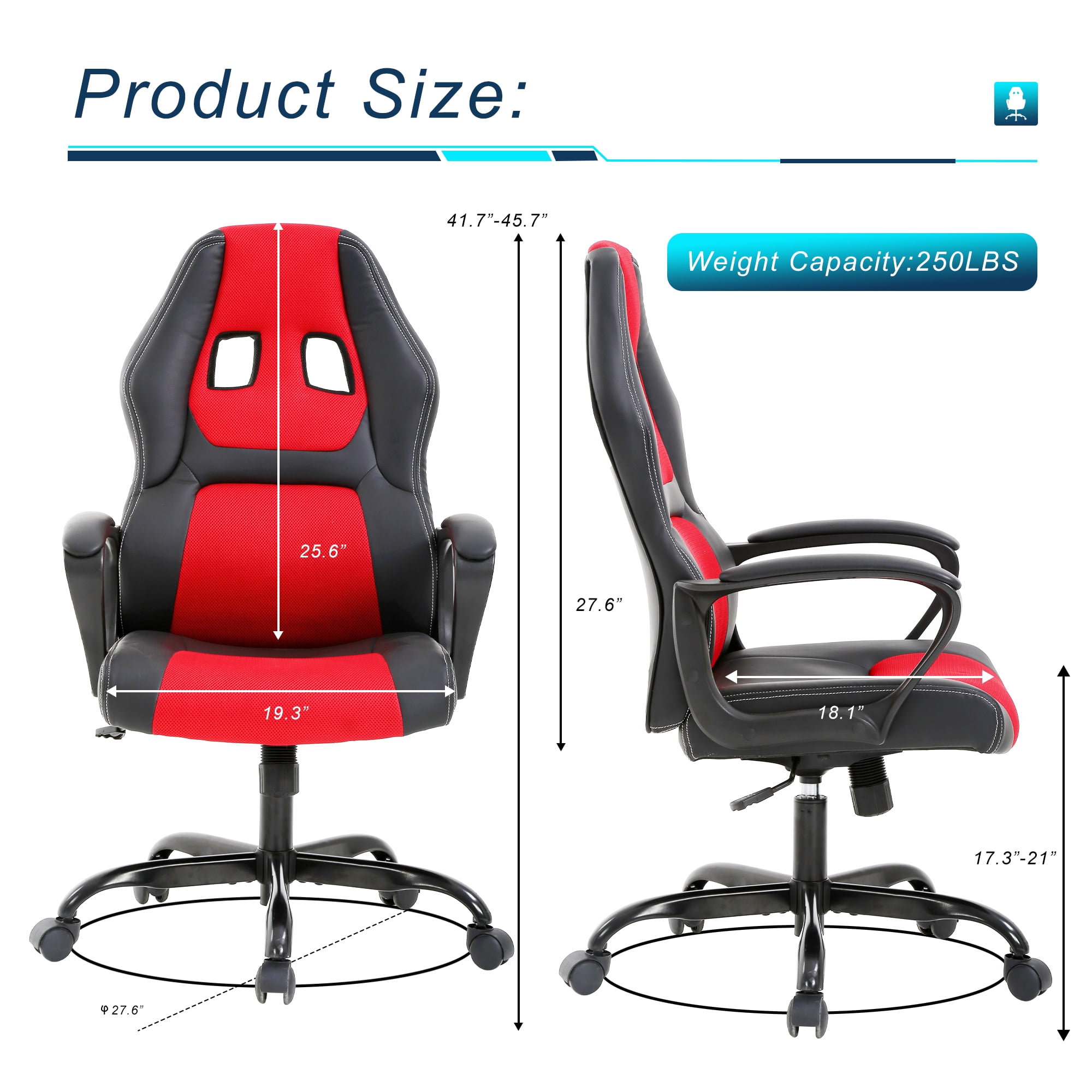YRLLENSDAN Metal Faux Leather High Back Gaming Chairs with Lumbar Support, Red