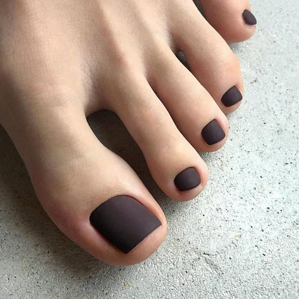 Uñas postizas mate a la moda, uñas postizas para pies, cubierta completa, cuadrado acrílico, clip para fecha de fiesta diaria, uñas de los pies para mujeres y niñas (24 piezas)
