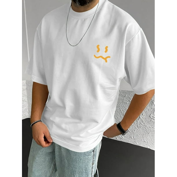 Smiling Face Stylish Print Summer & Spring Tee For Men, Casual Short Sleeve Fashion Style T-Shirt, Sporty New Arrival Novelty Top For Leisure, Casual Sporty Tee, Summer Gifts