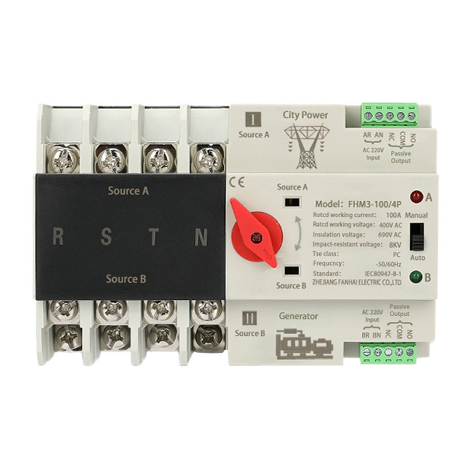 4P 100A Din Rails Mounted Automatic Transfer Switches Din Rails Mounted Double Power Switches Electrical Selectors Switches