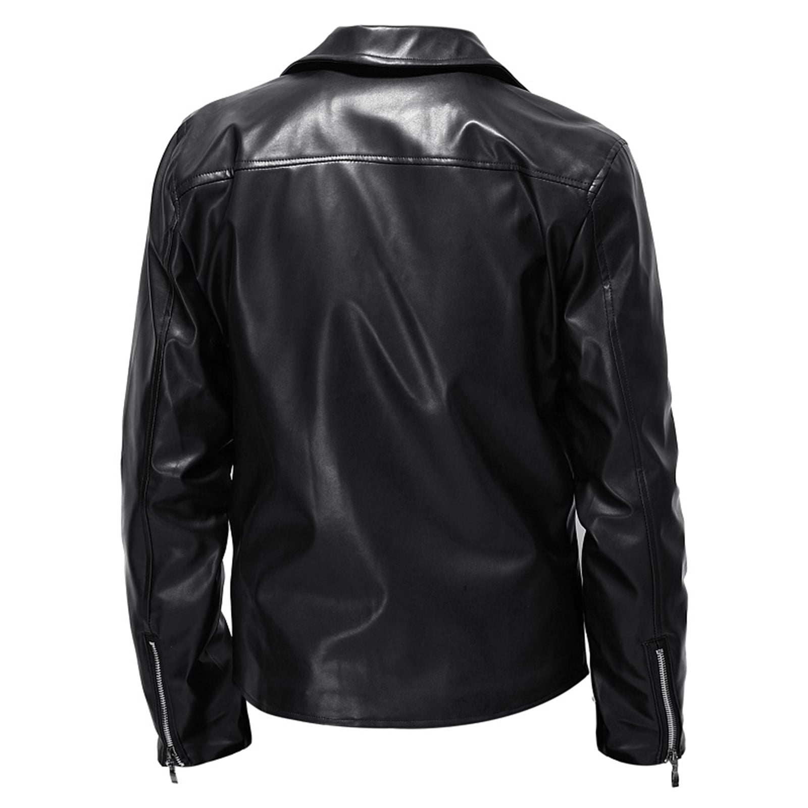 RYDCOT New Men's Tight Fitting Leather Jacket Lapel Collar Leather Jacket Motorcycle PU Jacket and Coat Black 18(XXXXXL)