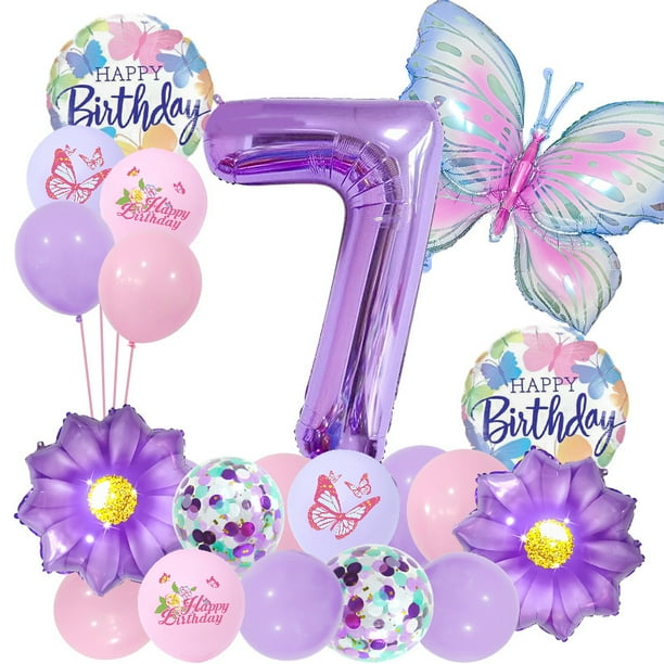 Set de globos con diseño de mariposas y flores moradas, 20 unidades