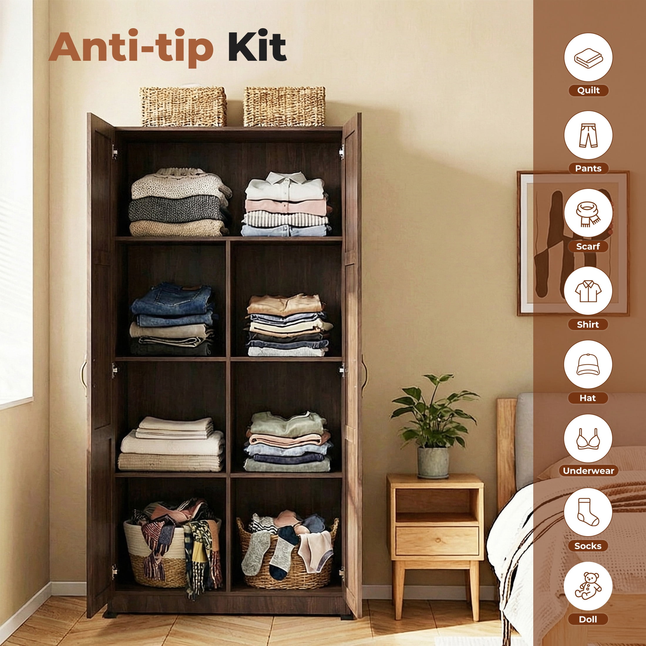 edx 71" Wooden Storage Cabinet for Living Room,Hallway, Entryway, Closet, Home Office, Brown