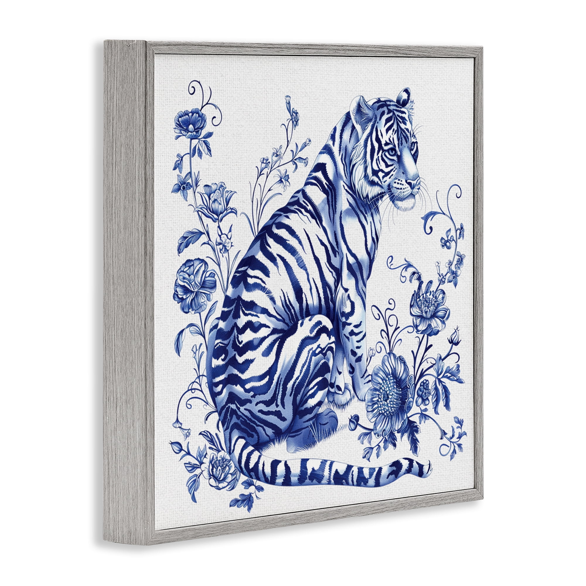 Traditional Ornate Floral Tiger Gray Framed Giclee Art, design by Lettered and Lined