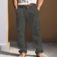 thumbnail image 2 of Tmtolofot Men's Linen Pants Wide Leg Button Down Pant with Belt Loops & Pockets Loose Casual Trousers Lightweight Trendy Slacks 2026 Spring Summer Vacation Travel Outfits|Dark Gray|S, 2 of 9